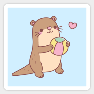 Cute Little Otter Play With Beach Ball Magnet